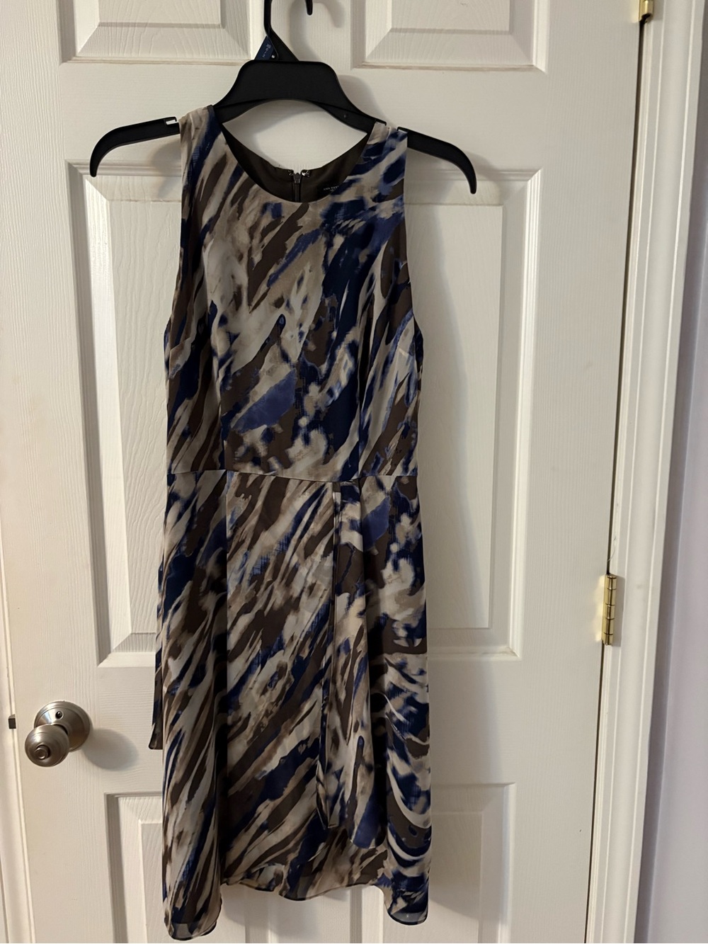 Ann Taylor Navy, Taupe and Cream Abstract Midi Dress